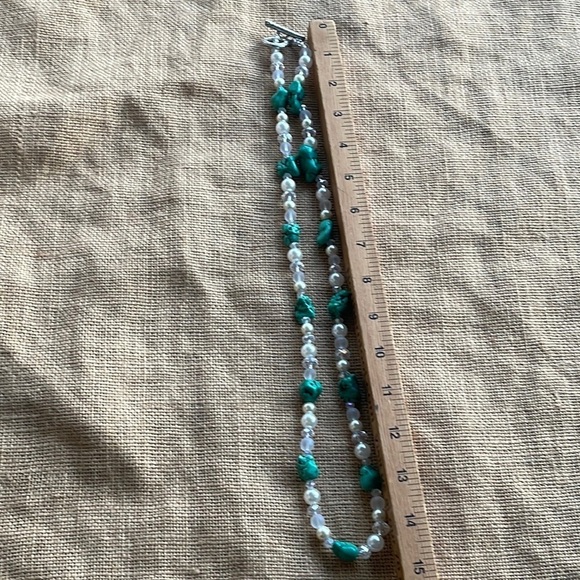 Chunky Turquoise & Pearl Crystal Multi-Strand bracelet / Necklace Handmade Rare - Picture 6 of 8